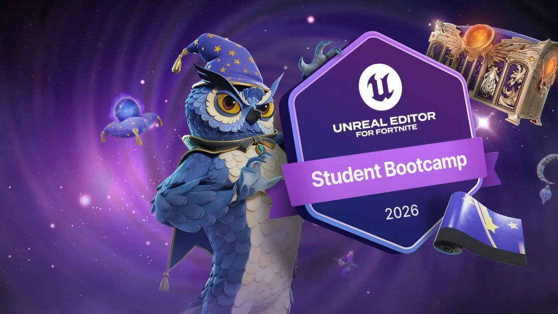 Selo do UEFN Student Bootcamp 2026, da Epic Games